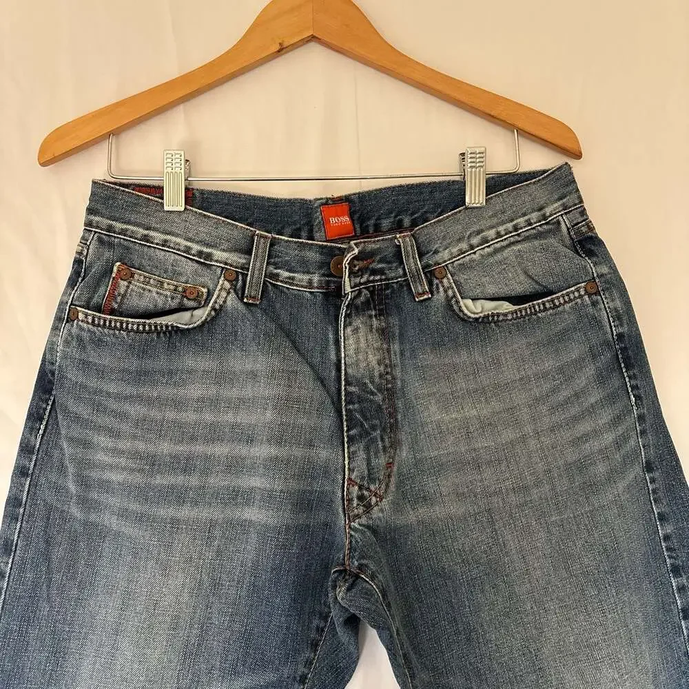 Hugo Boss Orange HB2 Straight Leg Jeans 34x32 Light Wash Distressed Y2K Mens Den